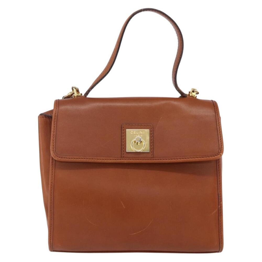 CELINE Hand Bag Leather 2way Brown gold Auth mr1643 - Picture 13 of 16